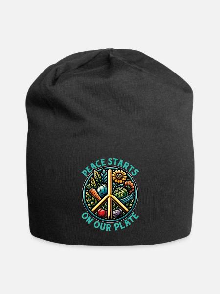 Vegetarian Peace Starts On Your Plate Animal Lover - Jersey-Beanie - Schwarz