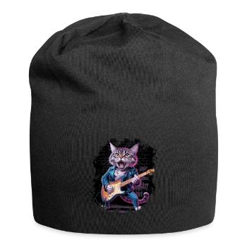 Rock and Roll Cat Guitariste pour hommes-femmes et enfants - Bonnet en jersey - noir - Devant