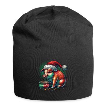 Christmas greedy pig with cap - Jersey Beanie - black - Front