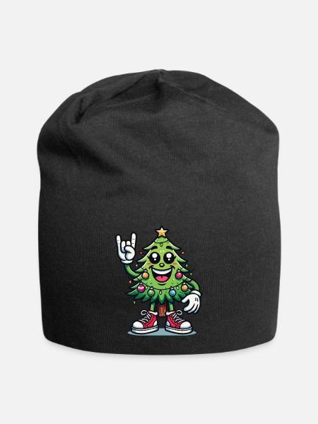 Lustiger Weihnachtsbaum Mit Rockhand - Jersey-Beanie - Schwarz