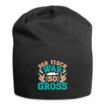 Angler Outfit Lustig DER FISCH WAR SO GROß Angeln - Jersey-Beanie - Schwarz - Vorne