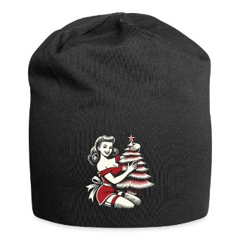 Weihnachten Retro Vintage Stil Frau Mit Baum - Jersey-Beanie - Schwarz - Vorne