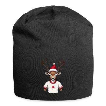 Weihnachtliches Rentier Mit Santa-Hut - Jersey-Beanie - Schwarz - Vorne