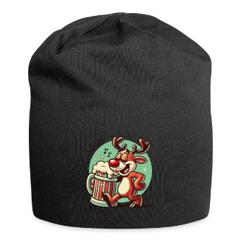 Funny reindeer with beer mug for Christmas - Jersey Beanie - black - Front
