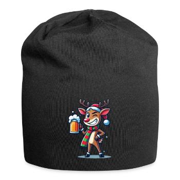 Funny Christmas Reindeer With Beer Mug - Jersey Beanie - black - Front