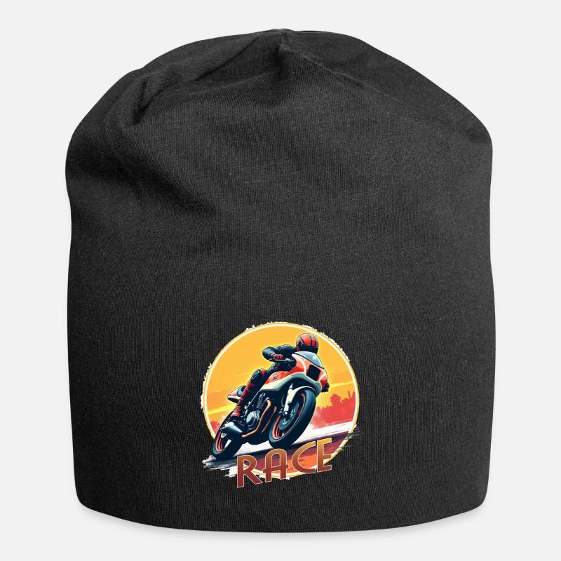 Motocyclette. Motards au look rétro. Courir. - Bonnet en jersey - noir
