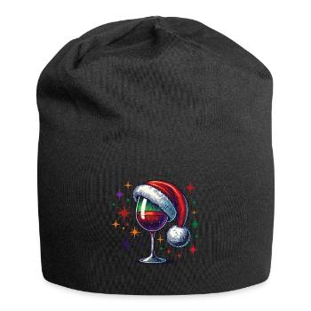 Weihnachtliches Weinglas Mit Weihnachtsmütze - Jersey-Beanie - Schwarz - Vorne