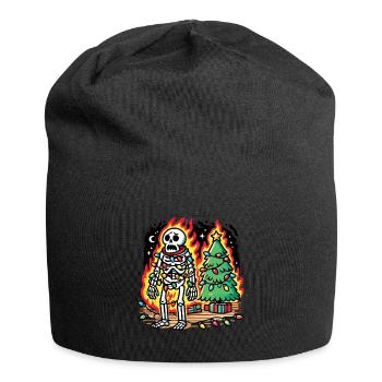 Christmas skeleton with fairy lights - Jersey Beanie - black - Front