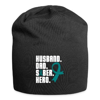 Husband Dad Sober Hero Addiction Recovery - Jersey Beanie - black - Front