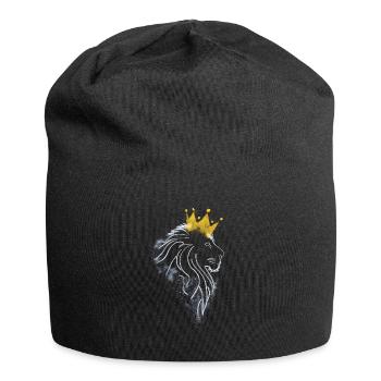 Löwe mit Krone in weißen Linien - Jersey-Beanie - Schwarz - Vorne