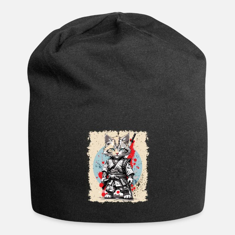 Samurai Japanische Krieger Katze - Jersey-Beanie - Schwarz