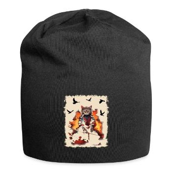 Samurai Japanese Warrior Cat - Jersey Beanie - black - Front