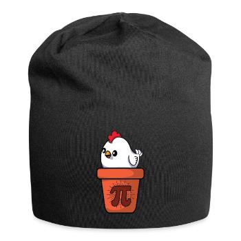 Pi Day Chicken in Flower Pot Illustration - Jersey Beanie - black - Front