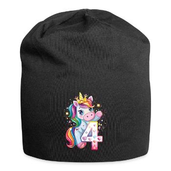 Children's 4th Birthday Unicorn - Jersey Beanie - black - Front