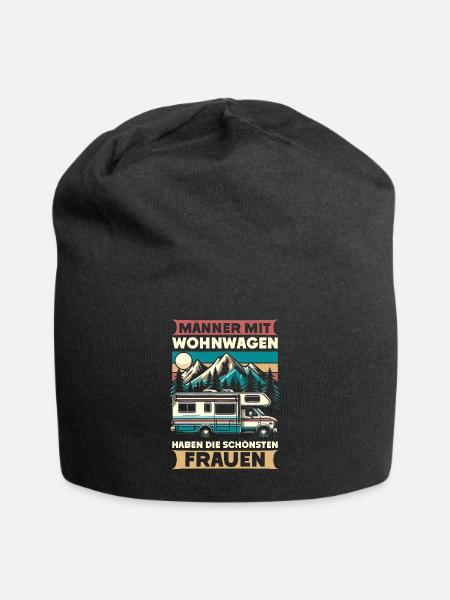 Camper Wohnwagen Lagerfeuer Campingurlaub - Jersey-Beanie - Schwarz