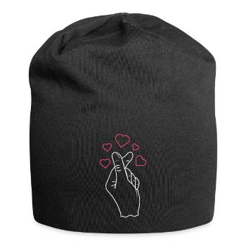 Liebevolle Handgeste Mit Herzen - Jersey-Beanie - Schwarz - Vorne