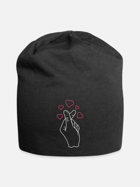 Liebevolle Handgeste Mit Herzen - Jersey-Beanie - Schwarz