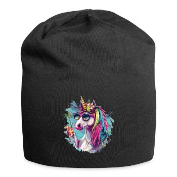 Buntes Erfrischendes Cocktail Einhorn - Jersey-Beanie - Schwarz - Vorne