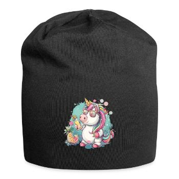Buntes Erfrischendes Cocktail Einhorn - Jersey-Beanie - Schwarz - Vorne