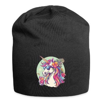 Buntes Erfrischendes Cocktail Einhorn - Jersey-Beanie - Schwarz - Vorne