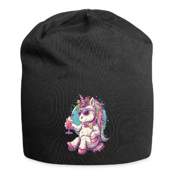 Buntes Erfrischendes Cocktail Einhorn - Jersey-Beanie - Schwarz - Vorne