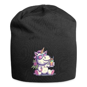 Buntes Erfrischendes Cocktail Einhorn - Jersey-Beanie - Schwarz - Vorne