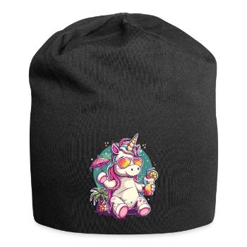 Buntes Erfrischendes Cocktail Einhorn - Jersey-Beanie - Schwarz - Vorne