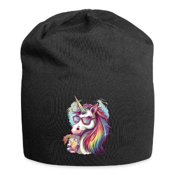 Buntes Erfrischendes Cocktail Einhorn - Jersey-Beanie - Schwarz - Vorne