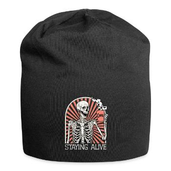 Skelett Männer Kaffee Staying Alive - Jersey-Beanie - Schwarz - Vorne