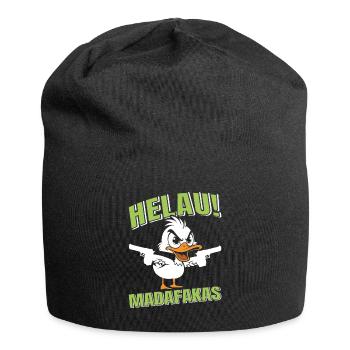 Kölner Karneval HELAU MADAFAKAS Lustiges Enten - Jersey-Beanie - Schwarz - Vorne