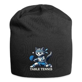 Cute Cat Playing Table Tennis Vintage Style - Jersey Beanie - black - Front