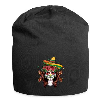 Colorful Catrina with Sombrero and Flowers - Jersey Beanie - black - Front