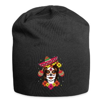 Day of the Dead Calavera Art with Sombrero - Jersey Beanie - black - Front