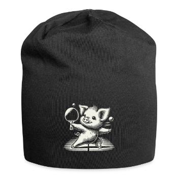 Lustiges Tischtennis Schwein Niedliches Design - Jersey-Beanie - Schwarz - Vorne