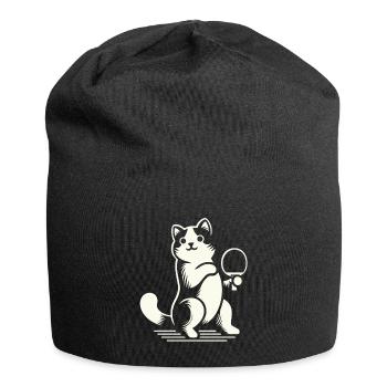 chat mignon jouant au tennis de table avec enthousiasme - Bonnet en jersey - noir - Devant