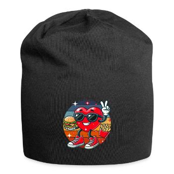 Fast food Valentine's Day heart hamburger fries dad - Jersey Beanie - black - Front