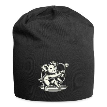 Lustiges Tischtennis Schwein Niedlich Motiv - Jersey-Beanie - Schwarz - Vorne