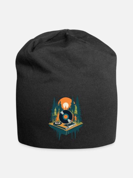 Musik Retro Streetwear Plattenspieler - Jersey-Beanie - Schwarz