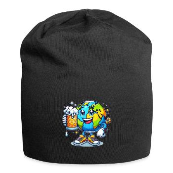Globe with beer comic style funny motif - Jersey Beanie - black - Front
