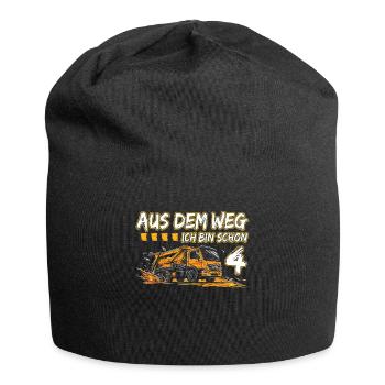 4th birthday four years garbage truck - Jersey Beanie - black - Front