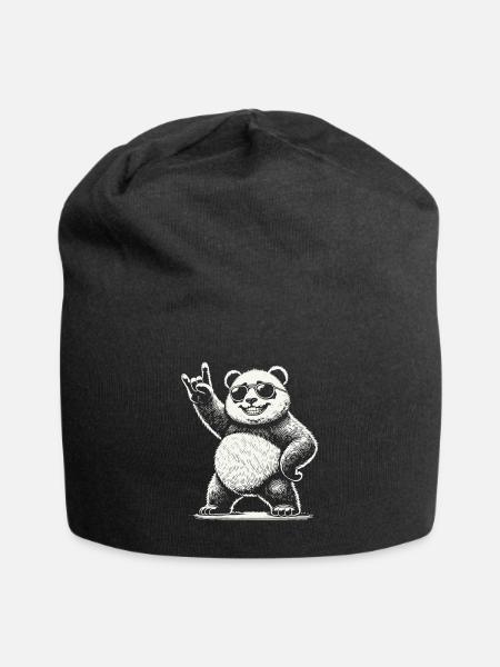 Heavy Metal Musique Panda Avec Lunettes De Soleil - Bonnet en jersey - noir