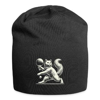 Cute cat playing table tennis with charm - Jersey Beanie - black - Front
