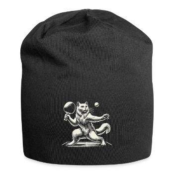 Cute cat playing table tennis - Jersey Beanie - black - Front