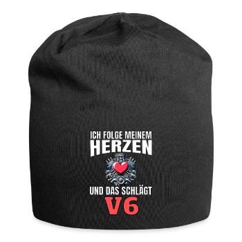 Lustiger Spruch Ich folge meinem Herzen V6 - Jersey-Beanie - Schwarz - Vorne
