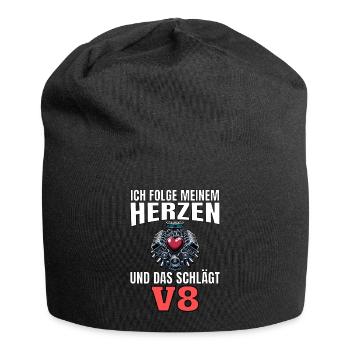 Lustiger Spruch Ich folge meinem Herzen V8 - Jersey-Beanie - Schwarz - Vorne