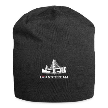 I love Amsterdam Flagge Herz Golden Gate Brücke Wortspiel - Jersey-Beanie - Anthrazit - Vorne