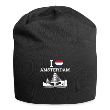 I Love Amsterdam Heart Flag Golden Gate Bridge Spaß - Jersey-Beanie - Schwarz - Vorne