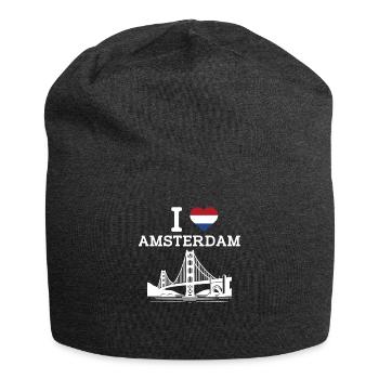 I Love Amsterdam Heart Flag Golden Gate Bridge Spaß - Jersey-Beanie - Anthrazit - Vorne