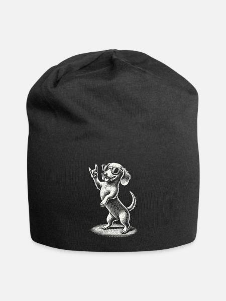 Funny Heavy Metal Dog Festival Retro Dachshund - Jersey Beanie - black