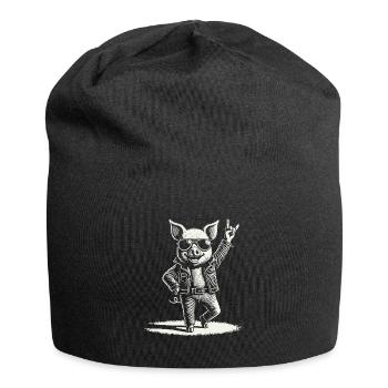 Rocking pig with heavy metal flair - Jersey Beanie - black - Front